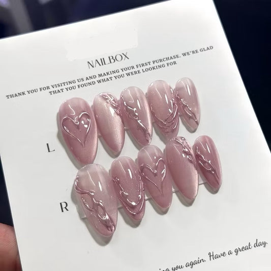 Handmade Moonlight Pink Pastel Heart Minimalist Press-on Nails