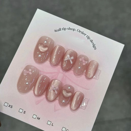 Daily Short Nails Jelly Pink Heart Handmade Press-on Nails