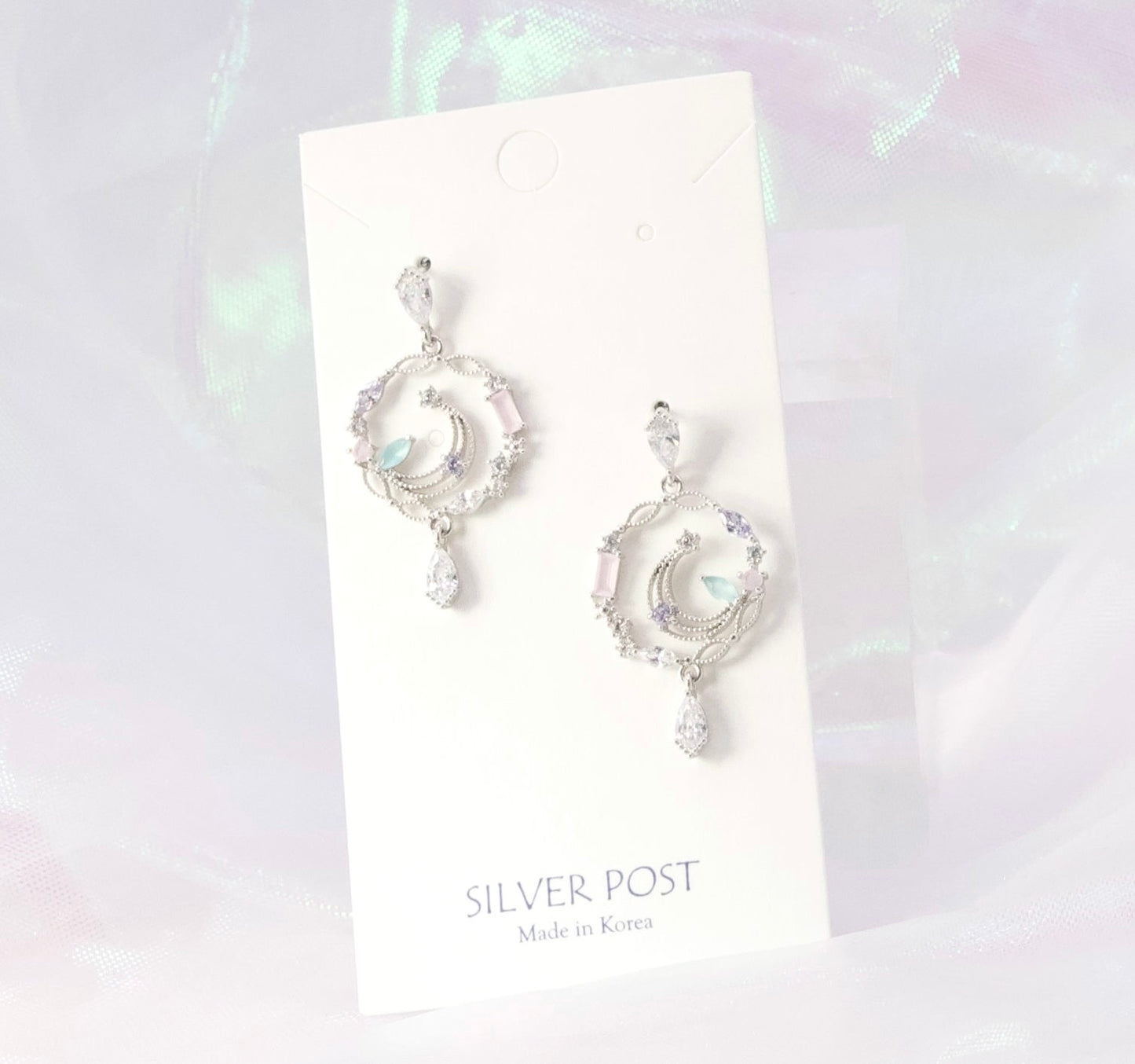 Blue Moon Crystal Drop Silver Post Dainty Style Earrings