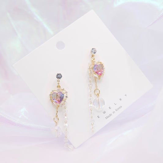 Korean Cute Crystal Gradient Purple Heart Drop Dangle Earrings
