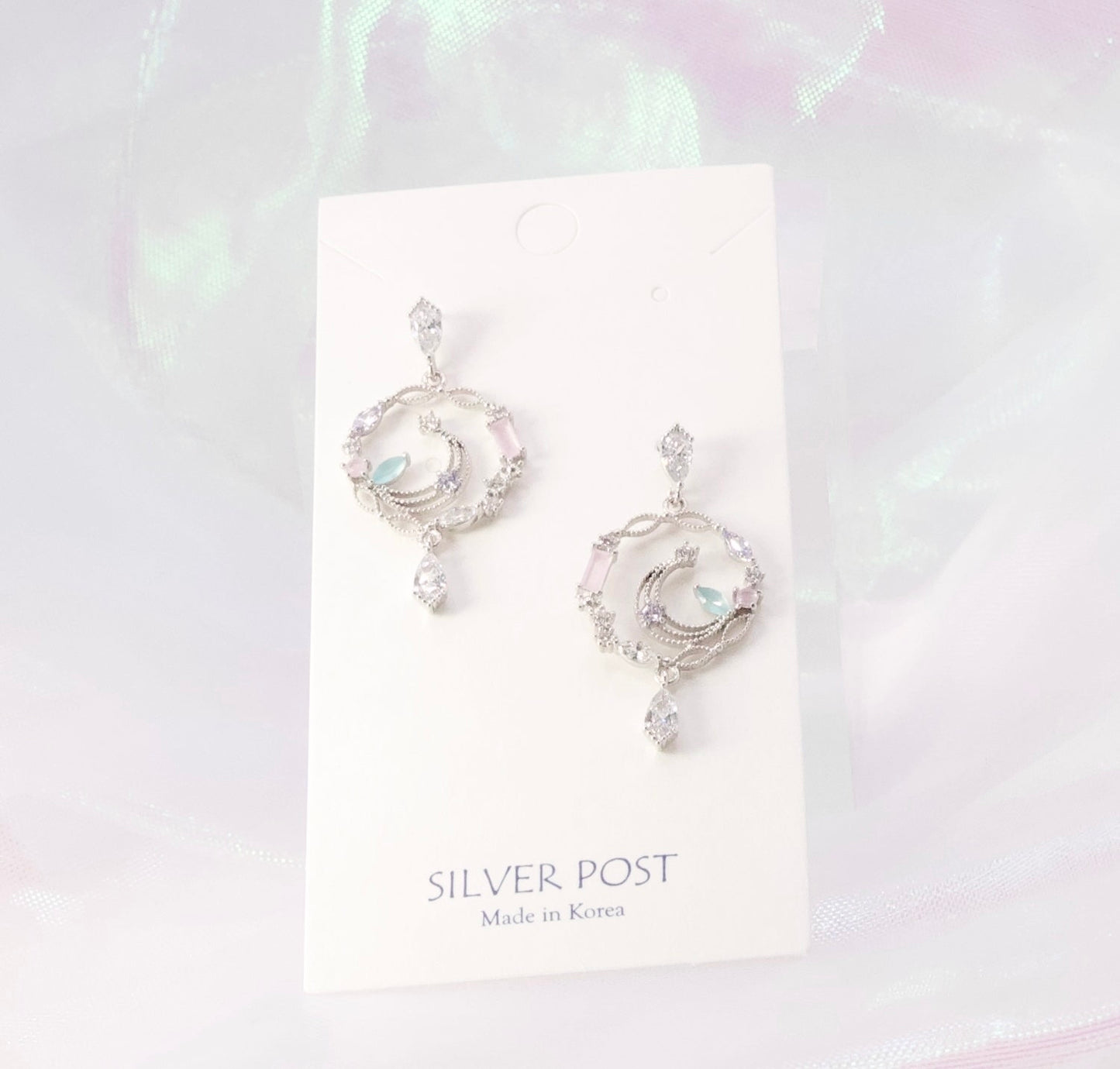 Blue Moon Crystal Drop Silver Post Dainty Style Earrings