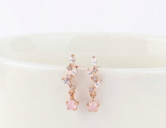 Petit Pink Flower Crystal Dainty Style Earrings