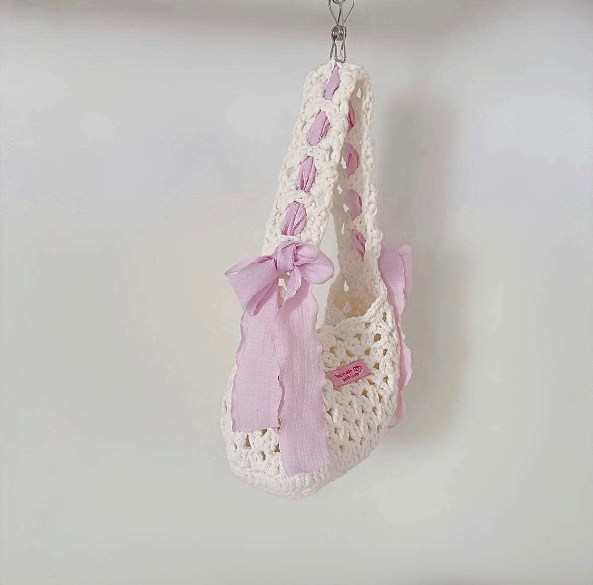 Crochet Handmade Coquette Ribbon Bag