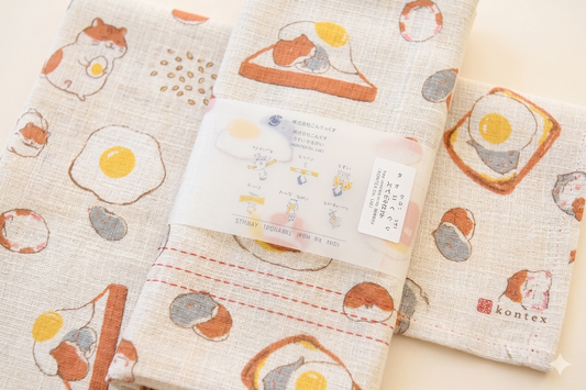 Tamago Cat Tenugui Kitchen Towel - Made in Japan