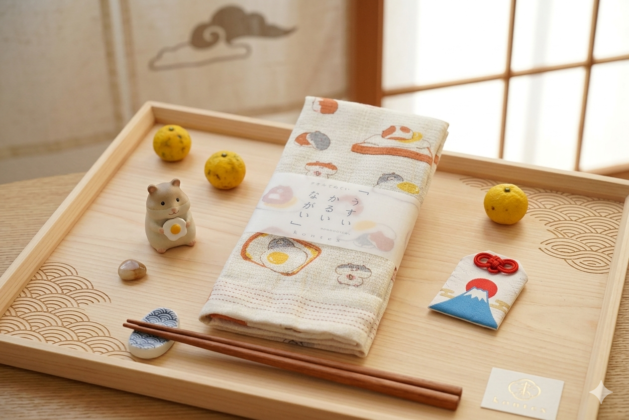 Tamago Cat Tenugui Kitchen Towel - Made in Japan