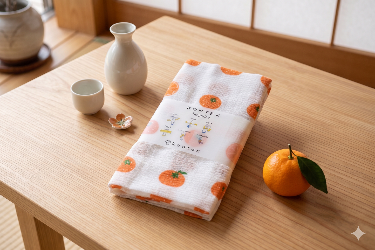 Orange Tenugui Kitchen Towel - Made in Japan