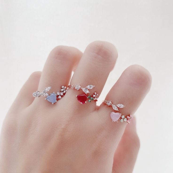 Korean Love Petit Heart Flower Dainty Rings - 3 colors
