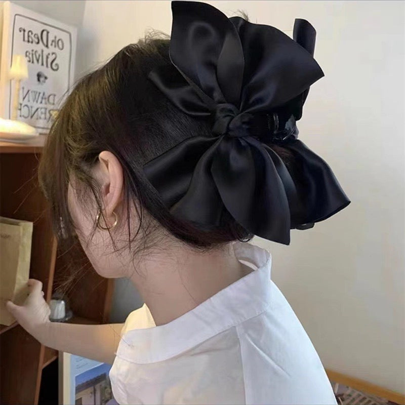 Korean Style Jumbo Black Bow Hair Claws