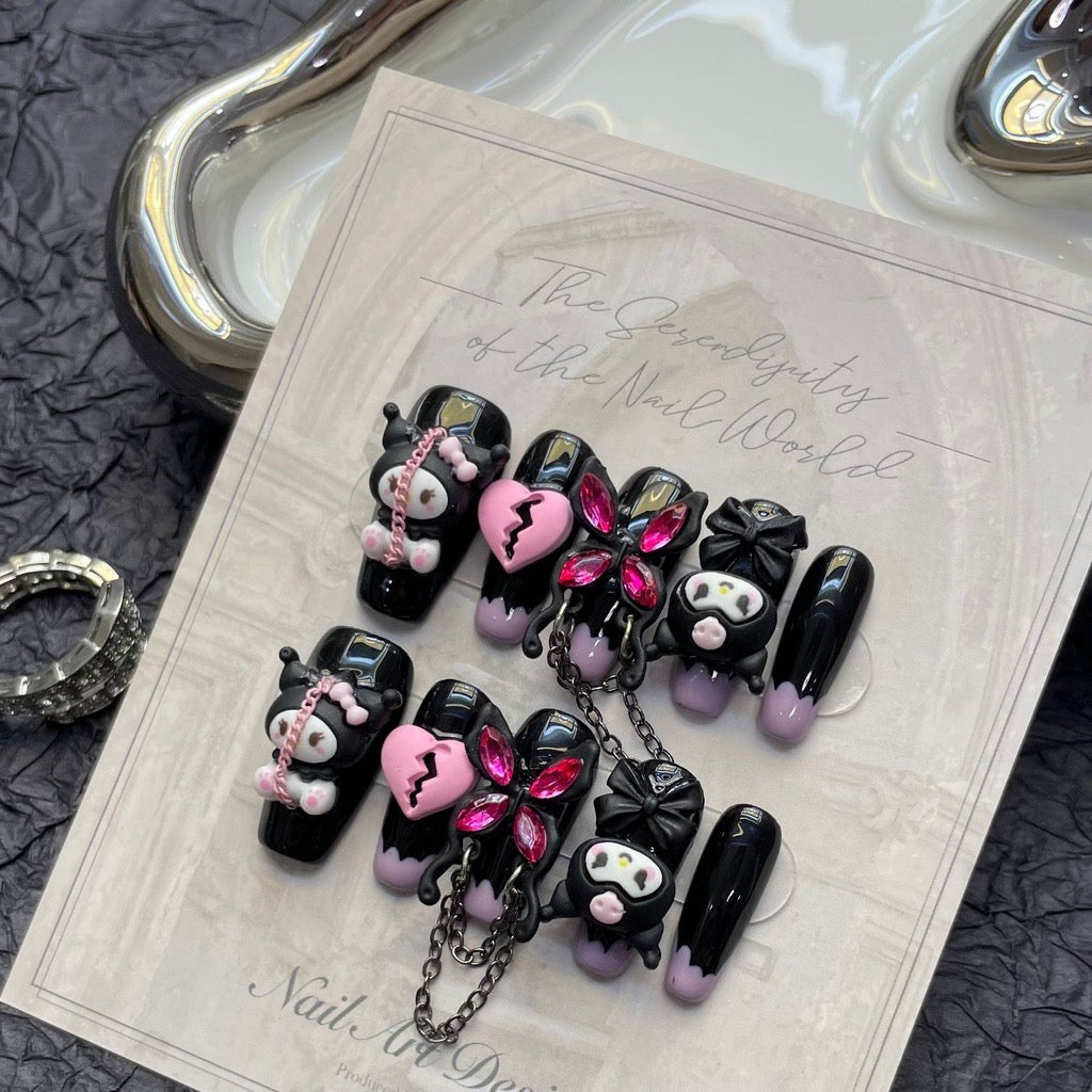 Y2K Kuromi Butterfly Goth Handmade Press On Nails
