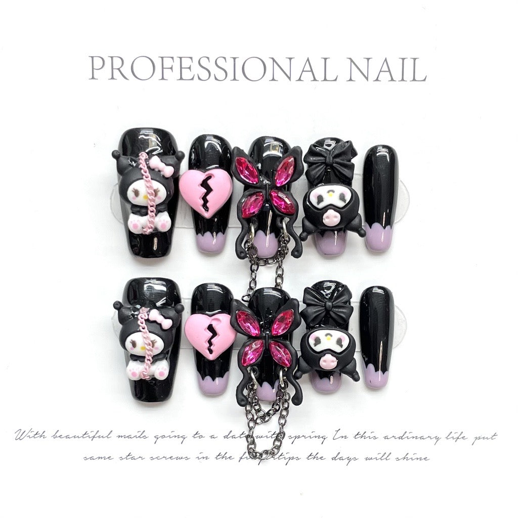 Y2K Kuromi Butterfly Goth Handmade Press On Nails