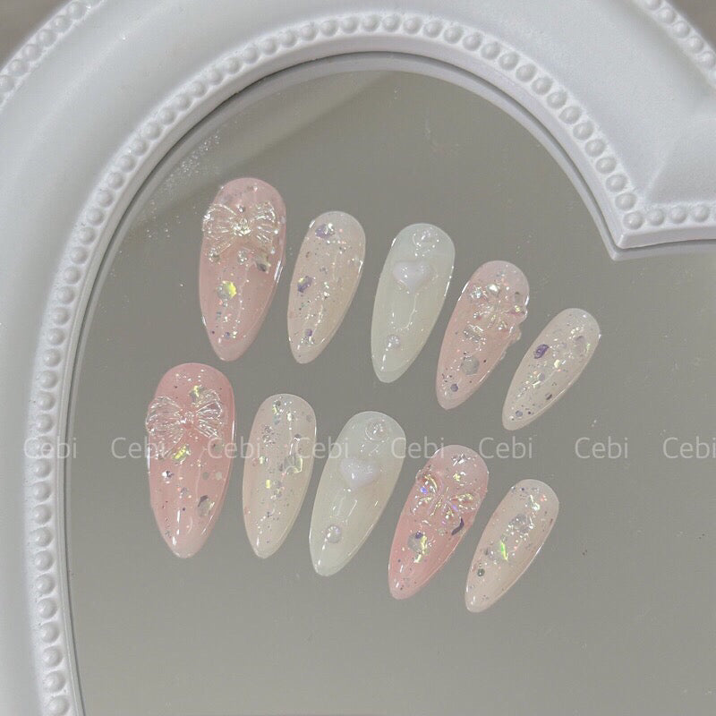 Jelly Hologram Pastel Pink Handmade Nails