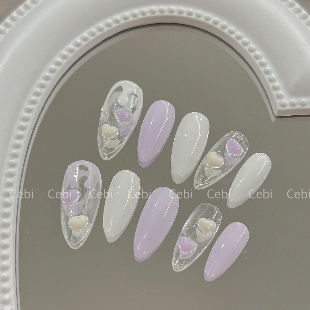 Pastel Bubble Heart Purple Handmade Press On Nails