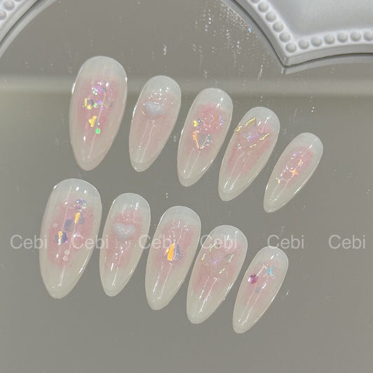Cute Pink Heart Bubble Handmade Press On Nails