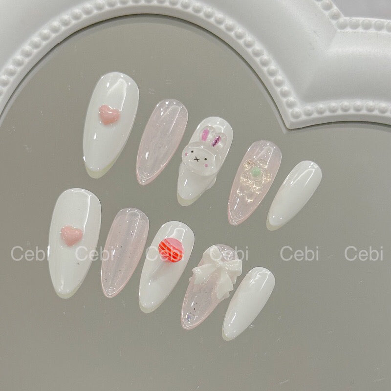 Bunny Heart Lollipop Cute Handmade Press On Nails