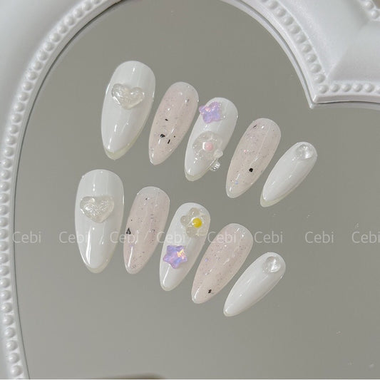 Jelly Bubble Heart Flower Handmade Press On Nails