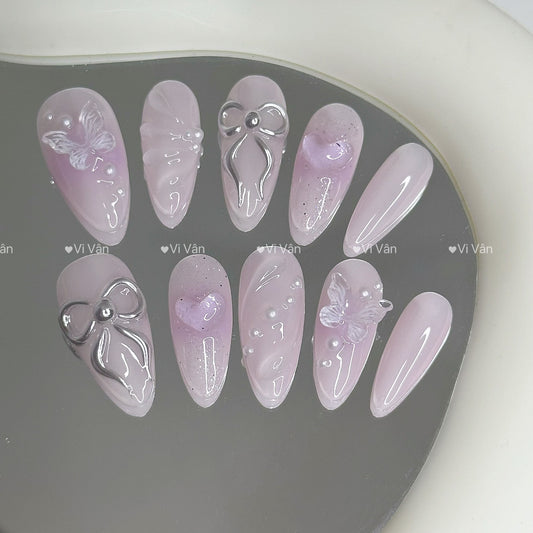 Handmade Y2K Purple Pastel Bubble Heart Press-on Nails