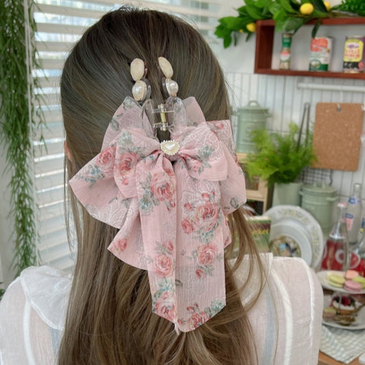 Korean Large Flower Bow Heart Pearl Princess Style Hair Claws