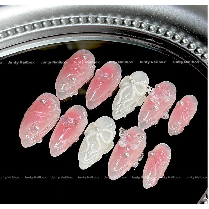 Y2K Coquette Pink Ribbon Handmade Press-on Nails