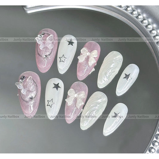 Y2k Pink Butterfly Charm Star Handmade Nail Box