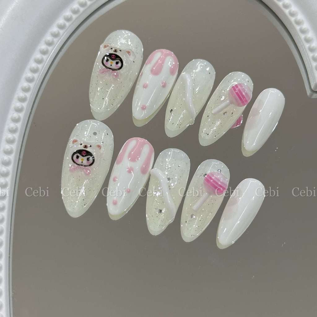 Kuromi Strawberry Candy Cute Handmade Press-on Nails