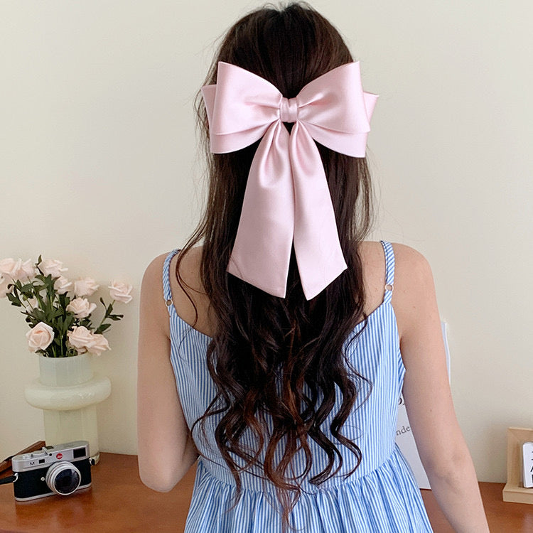 Jumbo Satin Pink Bow Hair Clip