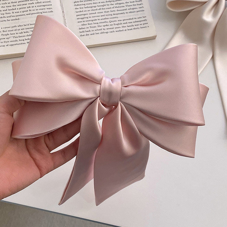 Jumbo Satin Pink Bow Hair Clip