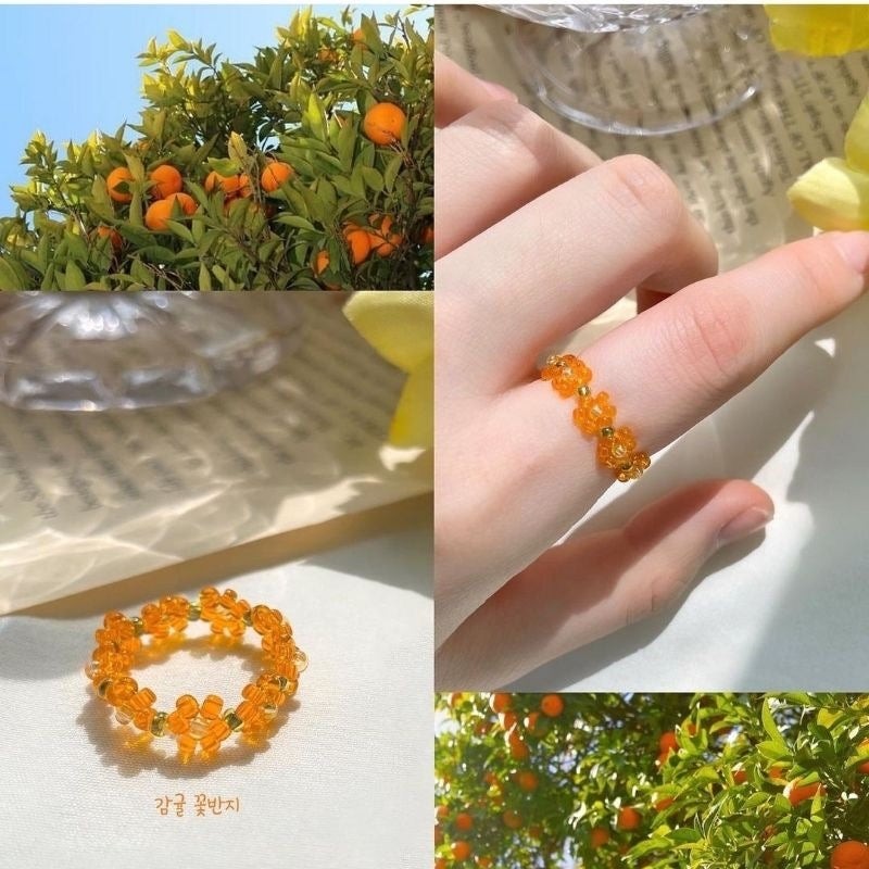 Summer Orange Bead Adjustable Ring