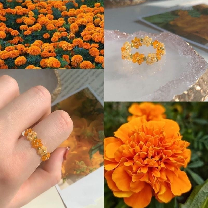 Summer Orange Bead Adjustable Ring