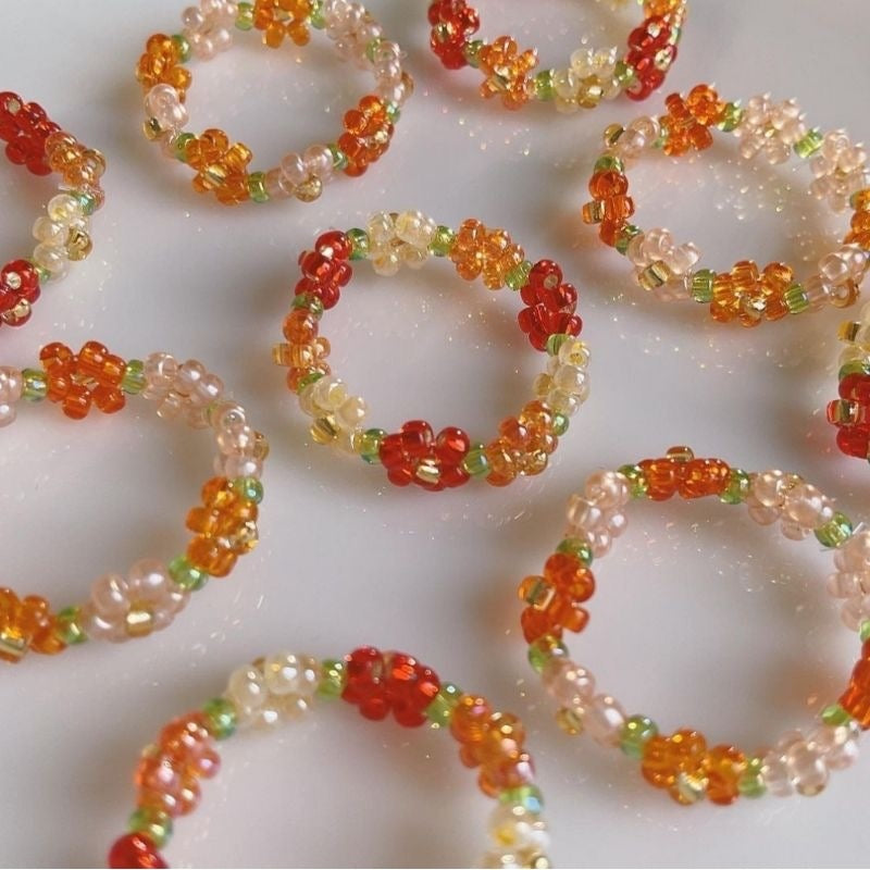 Summer Orange Bead Adjustable Ring