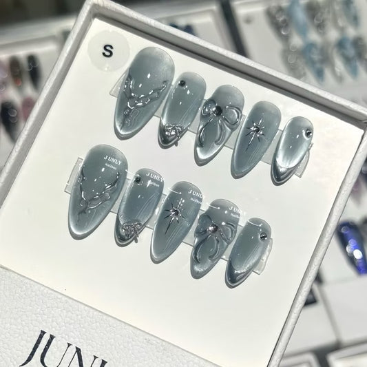 Y2K Blue Gray Silver Star Handmade Press-on Nails
