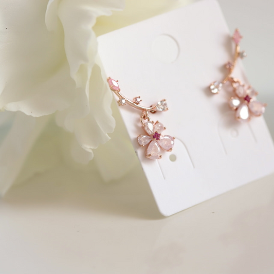 Pink Crystal Sakura Flower Elegant Stud Earrings