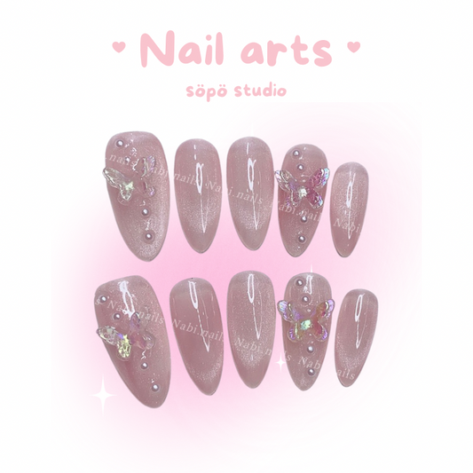 Set of nail art designs on a light pink background with 'Nail arts söpo studio' text.