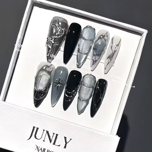 Glitter Blue Y2K Metallic Handmade Press-on Nails