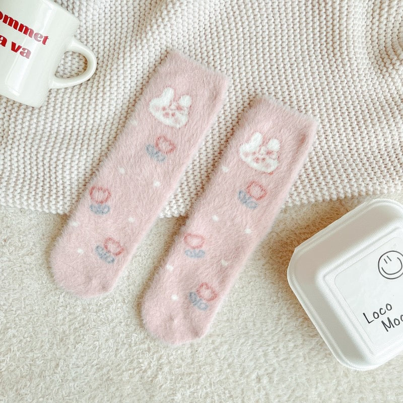 Comfy Bunny Pink White Soft Socks - 4 colors