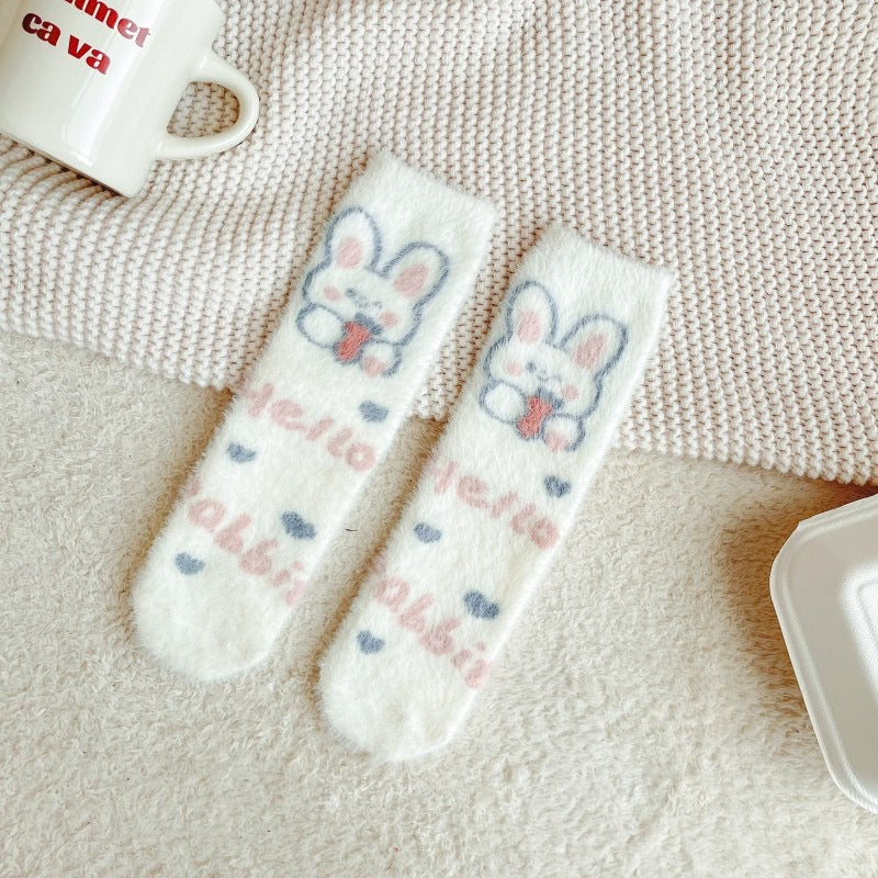 Comfy Bunny Pink White Soft Socks - 4 colors