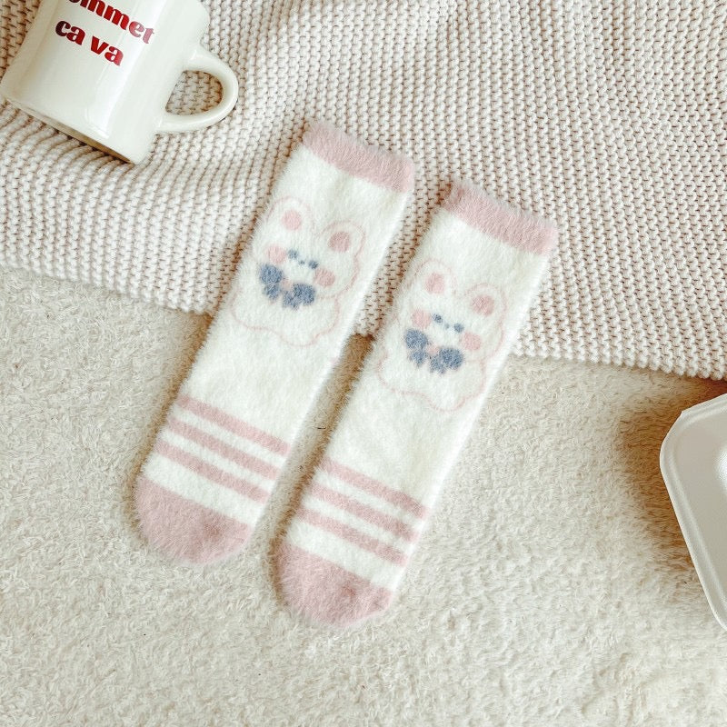 Comfy Bunny Pink White Soft Socks - 4 colors