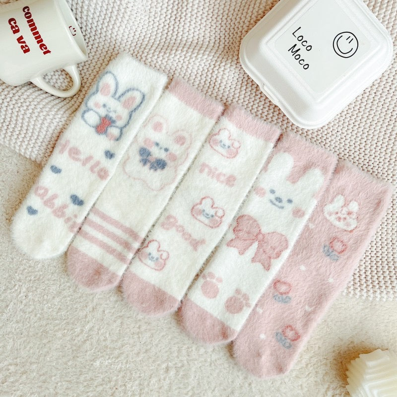 Comfy Bunny Pink White Soft Socks - 4 colors