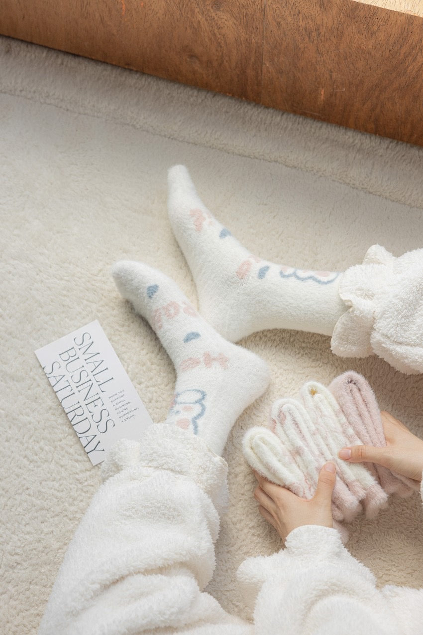 Comfy Bunny Pink White Soft Socks - 4 colors