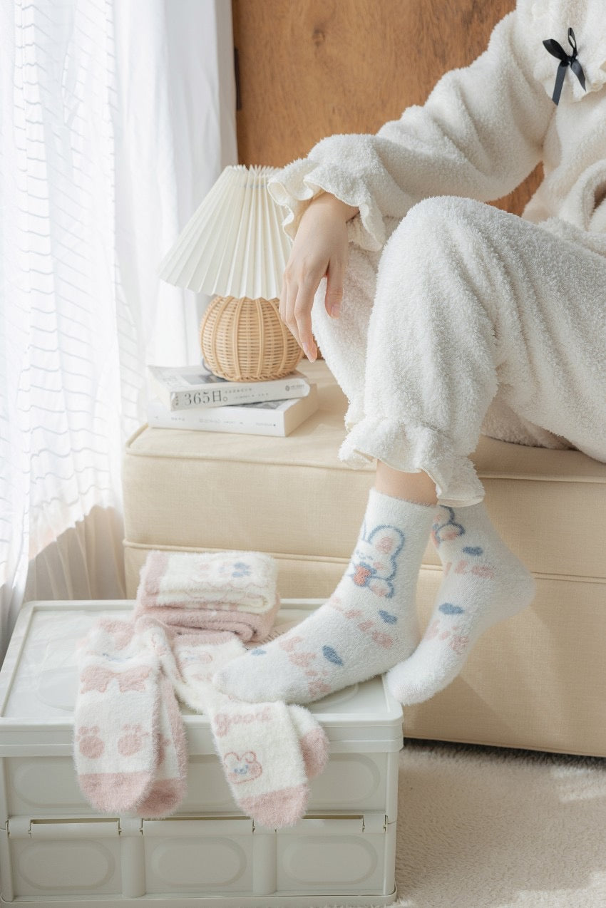 Comfy Bunny Pink White Soft Socks - 4 colors