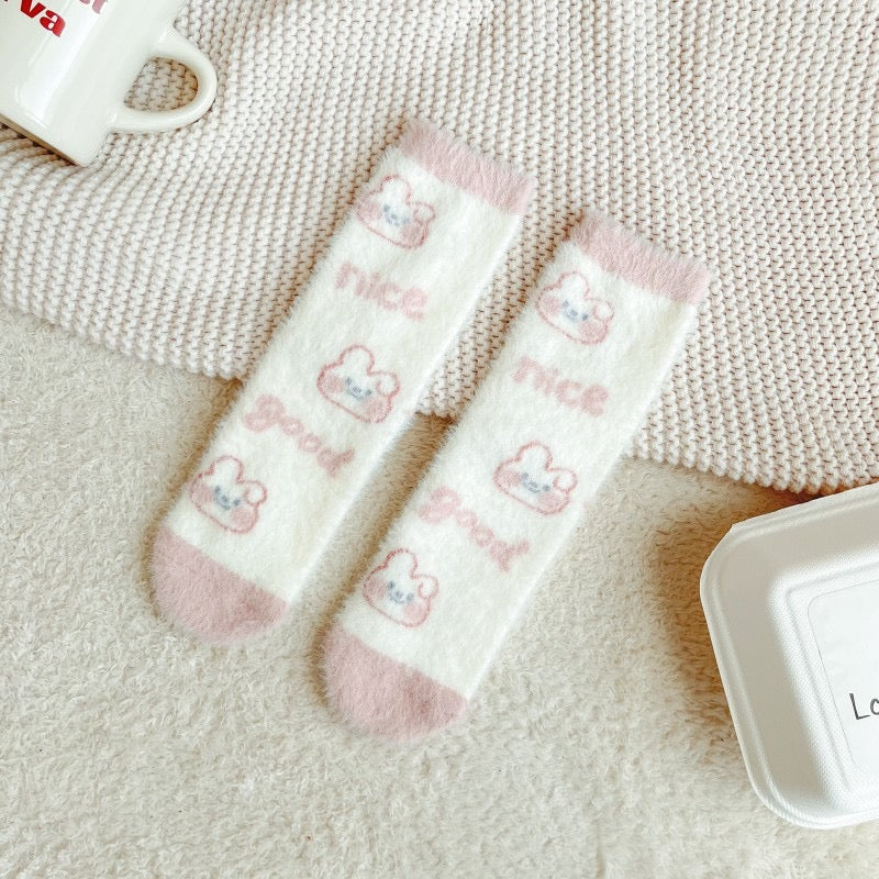 Comfy Bunny Pink White Soft Socks - 4 colors