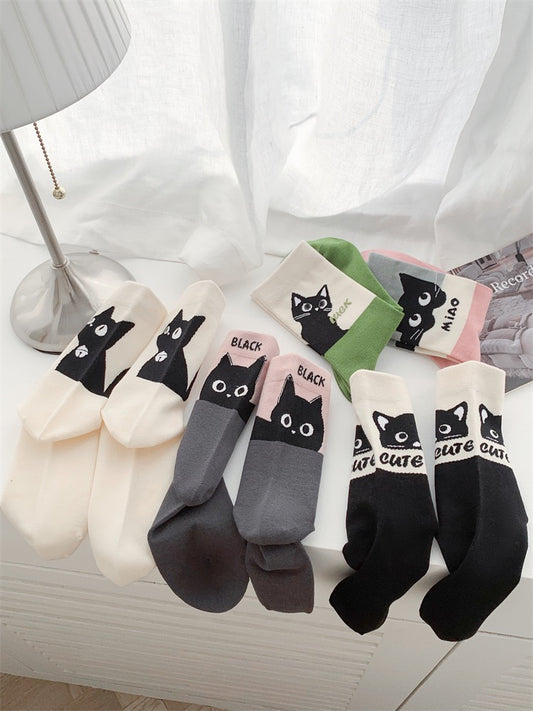 Black Cat Cute High Collar Socks