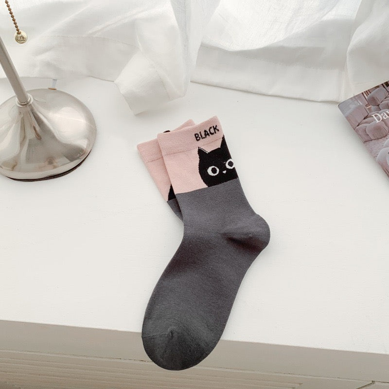 Black Cat Cute High Collar Socks