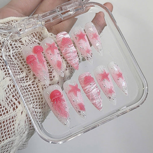 Pink Jellyfish Starfish 3D Gel Oceanic Press-on Nails