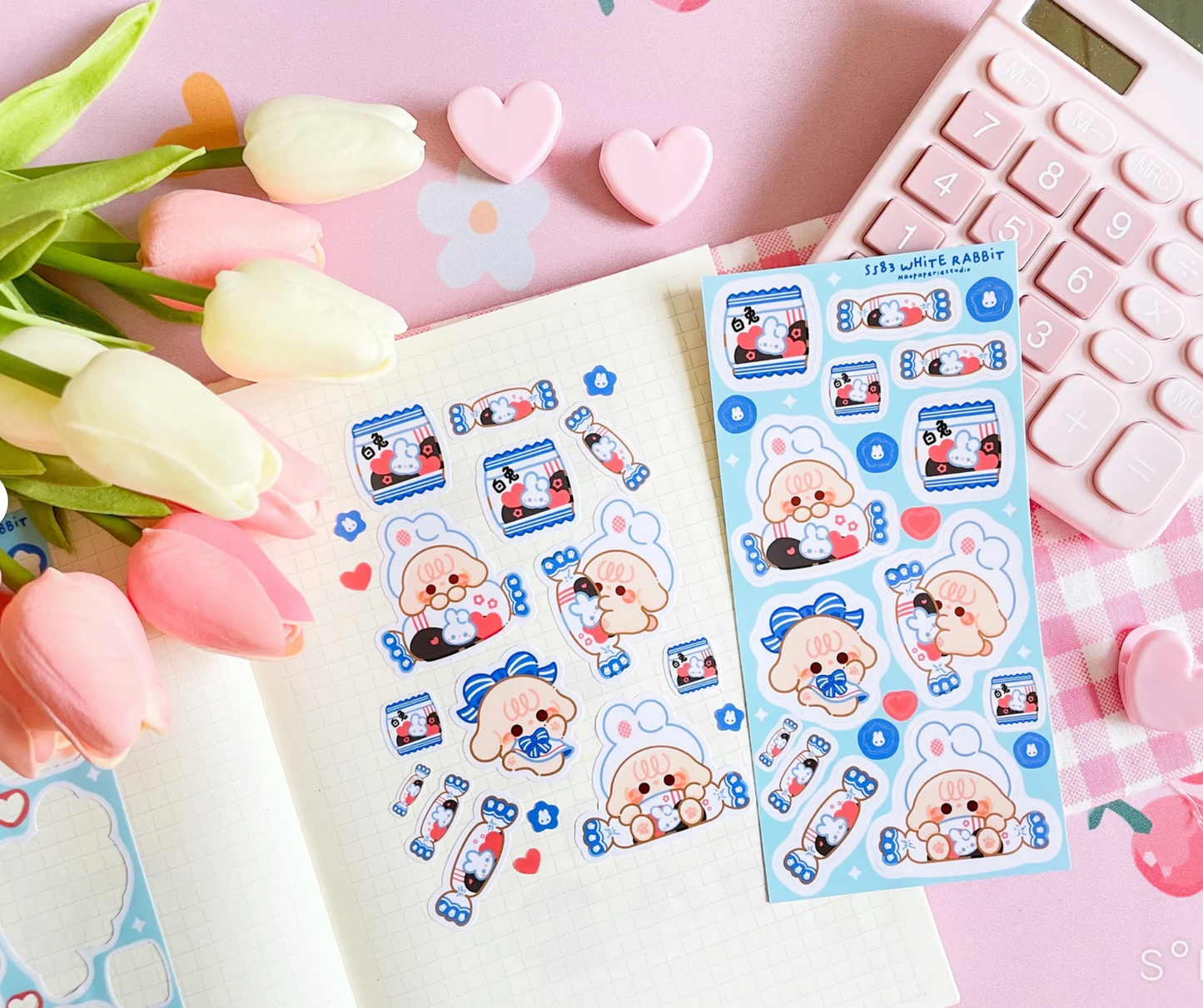 Naopaperie White Rabbit Candy Sticker Sheet