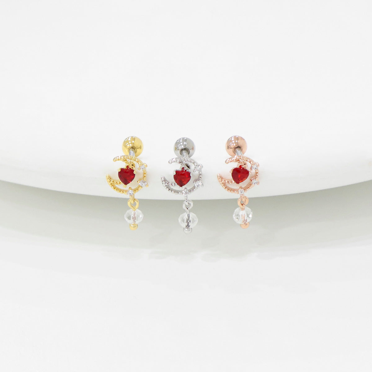 Crescent Moon Heart Drop Korean Ear Piercing - 3 colors