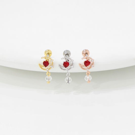 Crescent Moon Heart Drop Korean Ear Piercing - 3 colors
