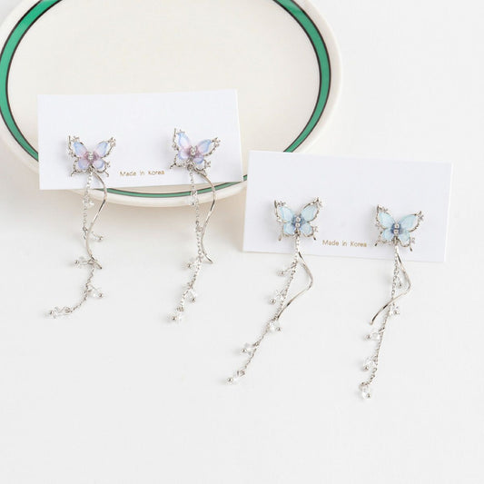 Fairy Butterfly Blue Purple Chain Drop Dangle Earrings - 2 colors