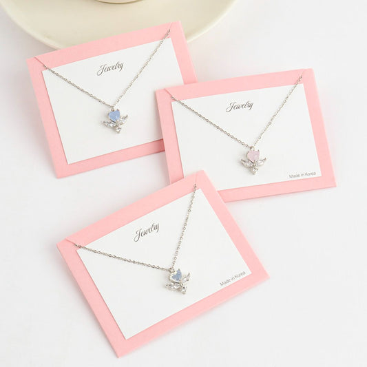 Heart Crystal Angel Wing Korean Necklace - Made in Korea - 2 colors