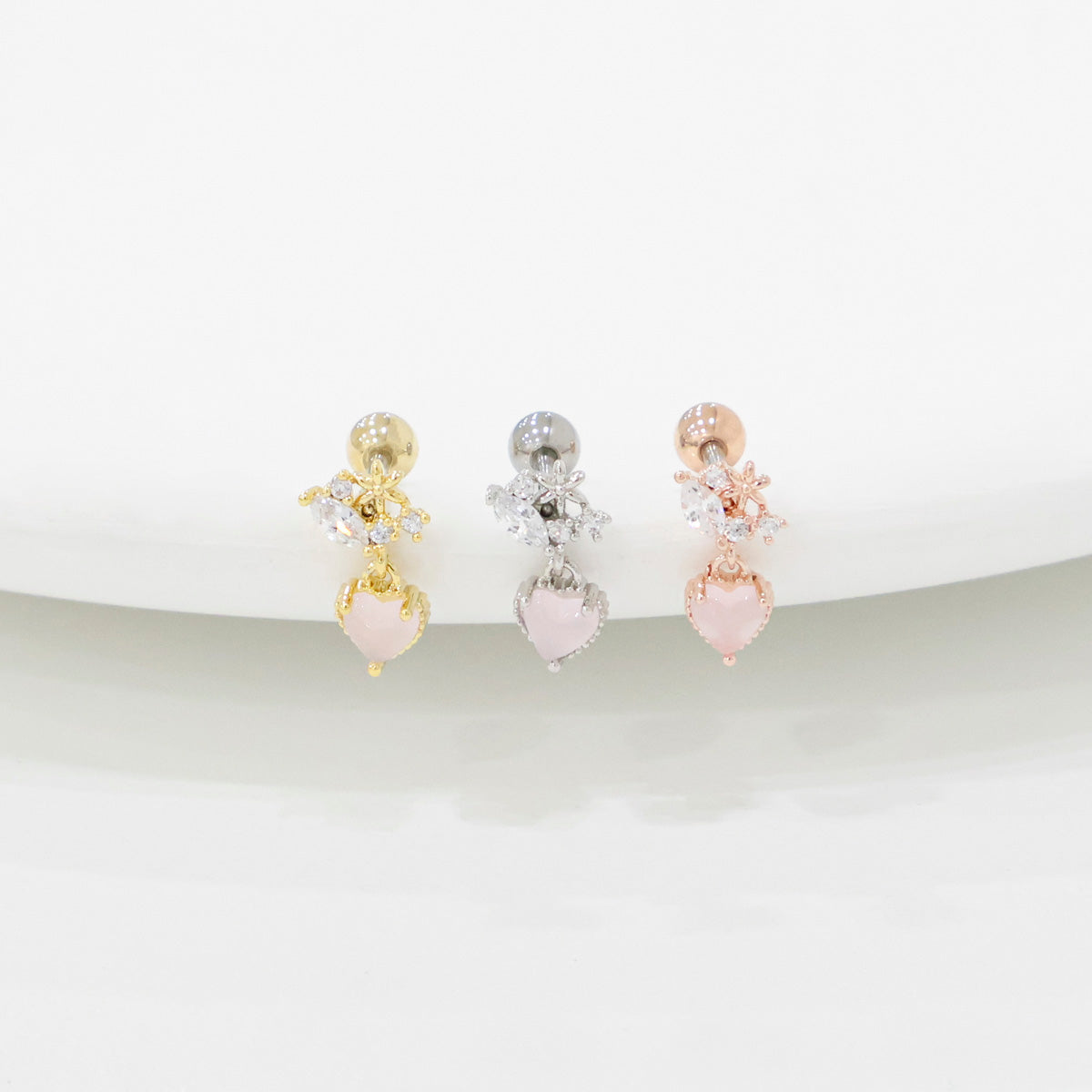 Crystal Heart Drop Korean Ear Piercing - 2 colors