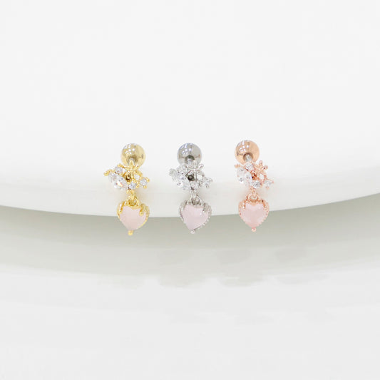 Crystal Heart Drop Korean Ear Piercing - 2 colors
